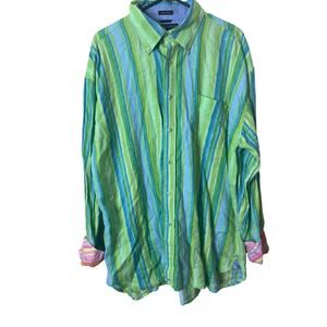 Tommy Hilfiger button-down shirt with a green and blue striped pattern XL D